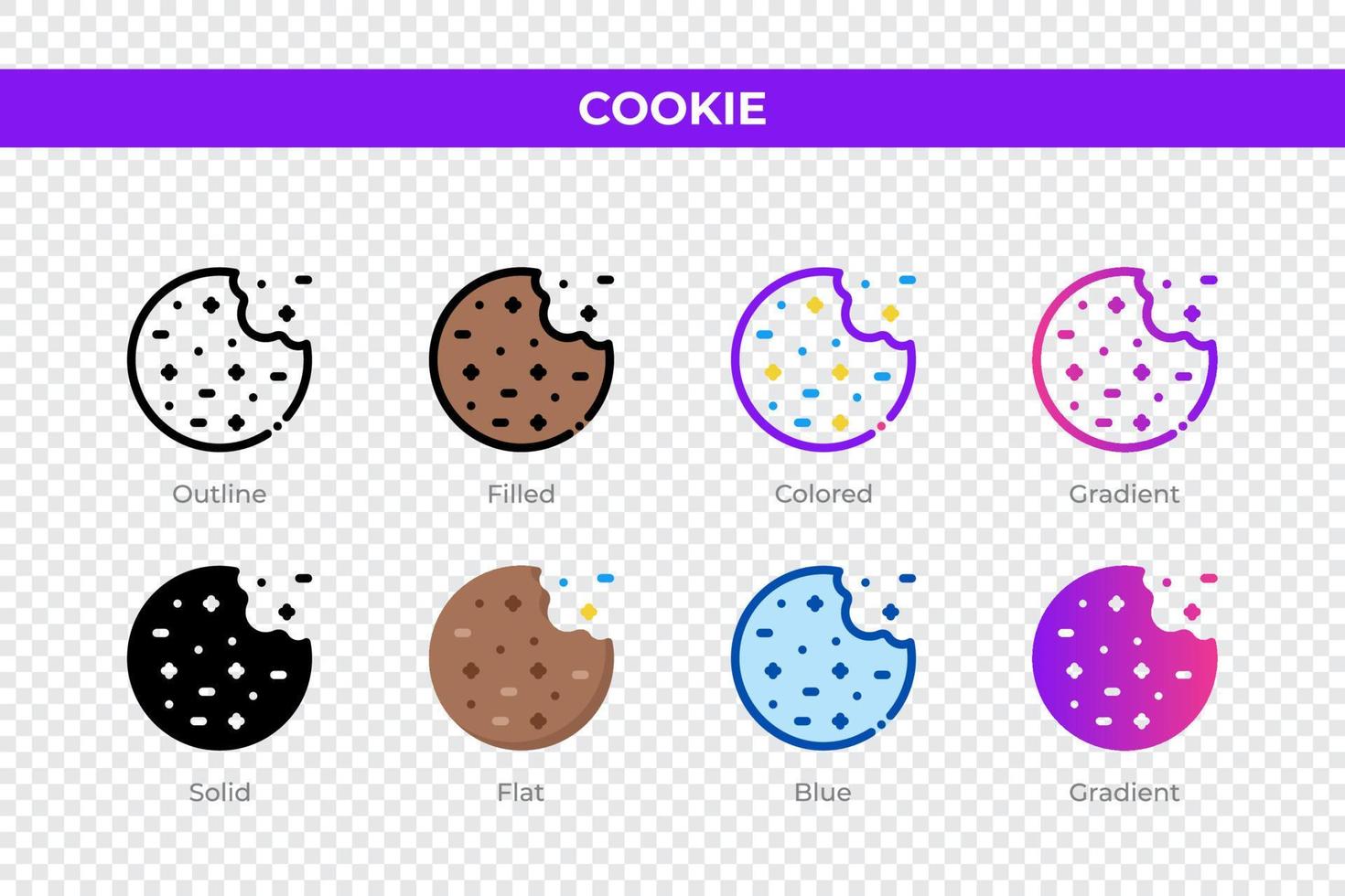 Cookie icons in different style. Cookie icons set. Holiday symbol. Different style icons set. Vector illustration