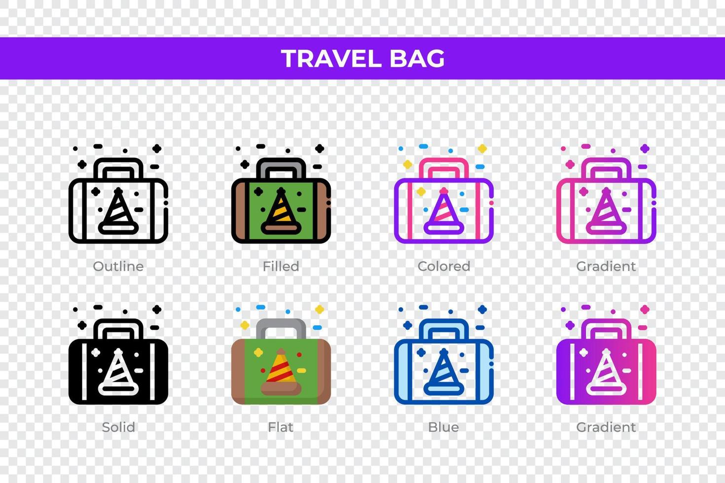 iconos de bolsas de viaje en diferentes estilos. conjunto de iconos de bolsa de viaje. símbolo de vacaciones. conjunto de iconos de estilo diferente. ilustración vectorial vector