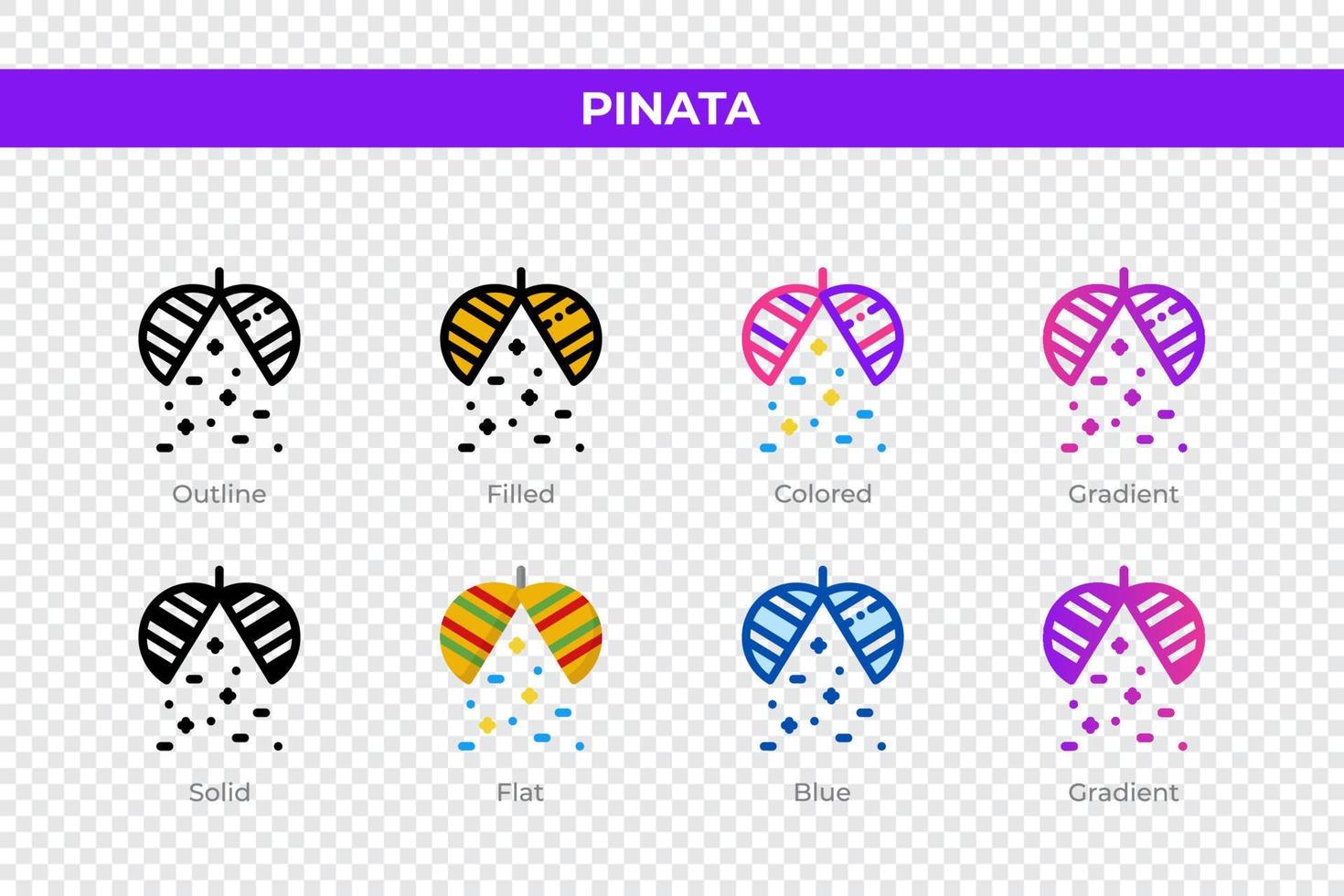 Pinata icons in different style. Pinata icons set. Holiday symbol. Different style icons set. Vector illustration