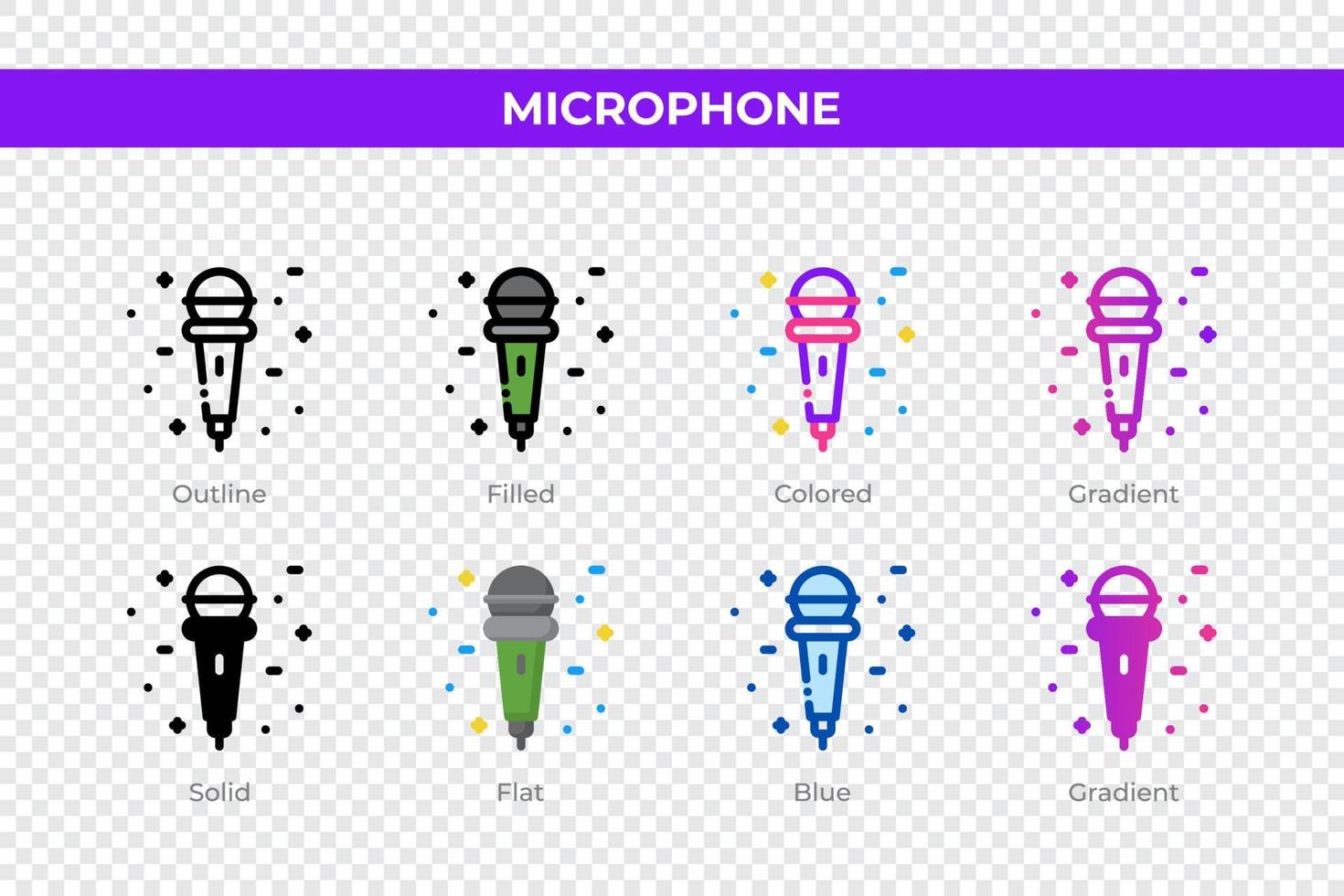 iconos de micrófono en un estilo diferente. conjunto de iconos de micrófono. símbolo de vacaciones. conjunto de iconos de estilo diferente. ilustración vectorial vector