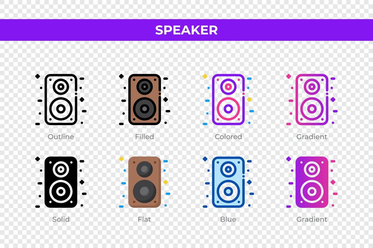 Speaker icons in different style. Speaker icons set. Holiday symbol. Different style icons set. Vector illustration