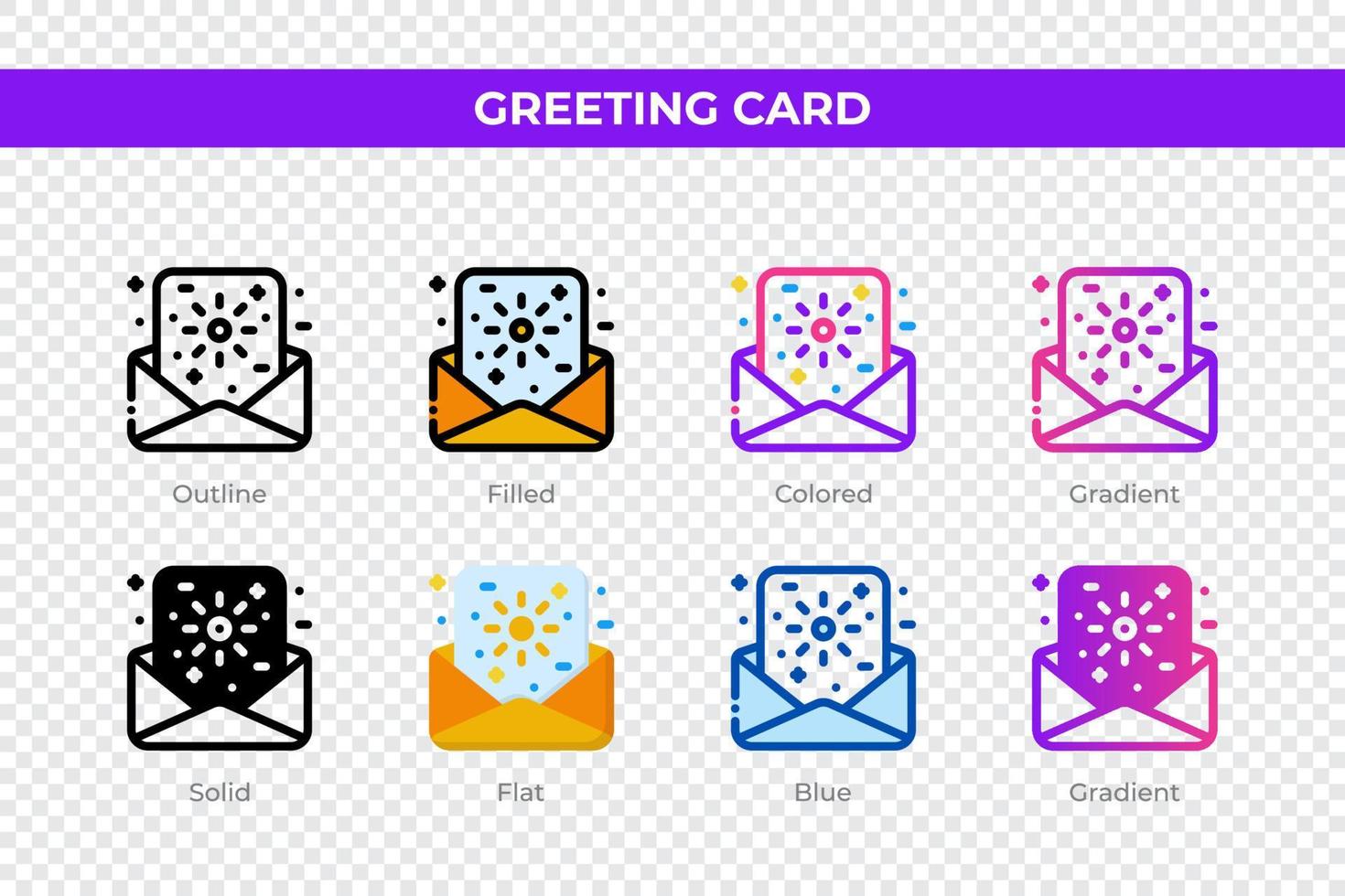 iconos de tarjetas de felicitación en un estilo diferente. conjunto de iconos de tarjetas de felicitación. símbolo de vacaciones. conjunto de iconos de estilo diferente. ilustración vectorial vector