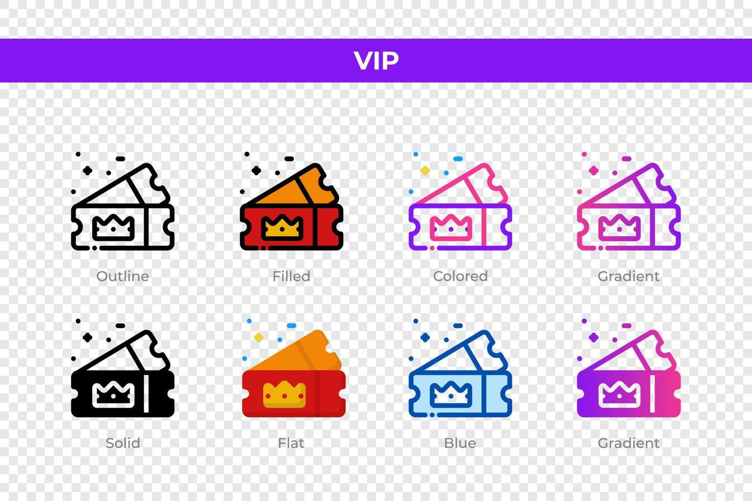 Vip icons in different style. Vip icons set. Holiday symbol. Different style icons set. Vector illustration