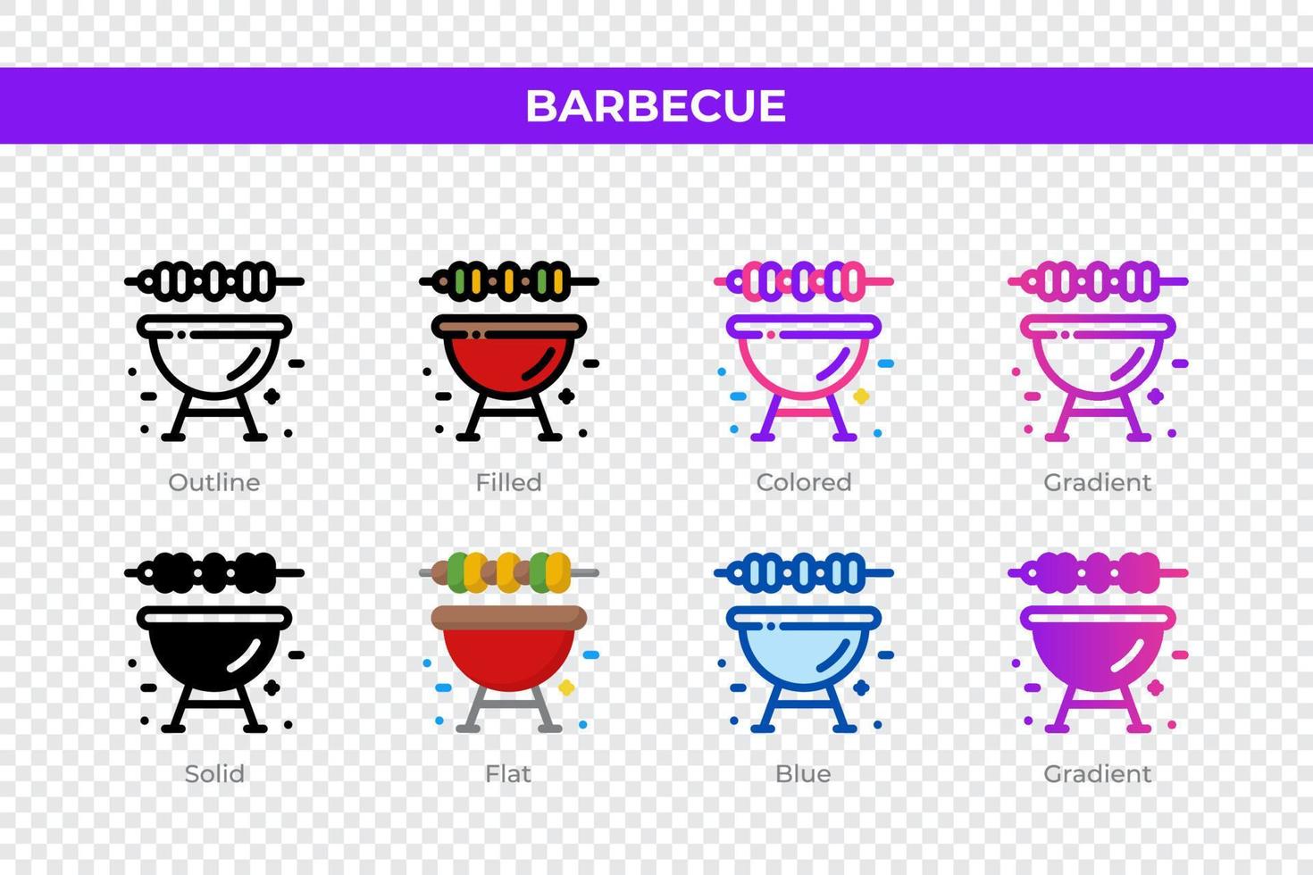 iconos de barbacoa en un estilo diferente. conjunto de iconos de barbacoa. símbolo de vacaciones. conjunto de iconos de estilo diferente. ilustración vectorial vector