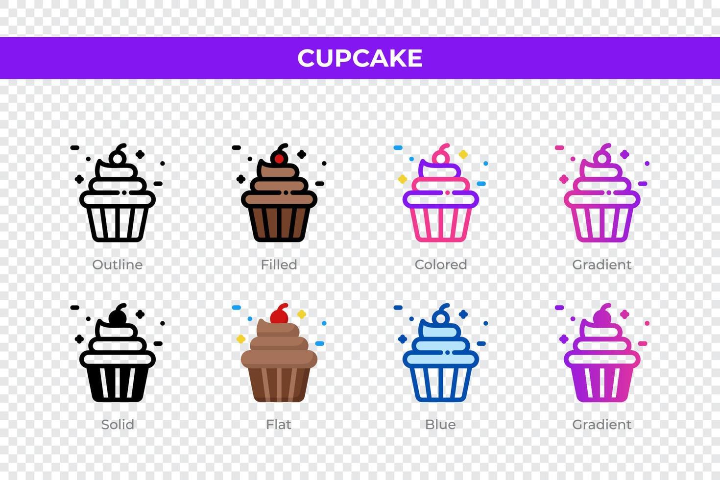 Cupcake icons in different style. Cupcake icons set. Holiday symbol. Different style icons set. Vector illustration