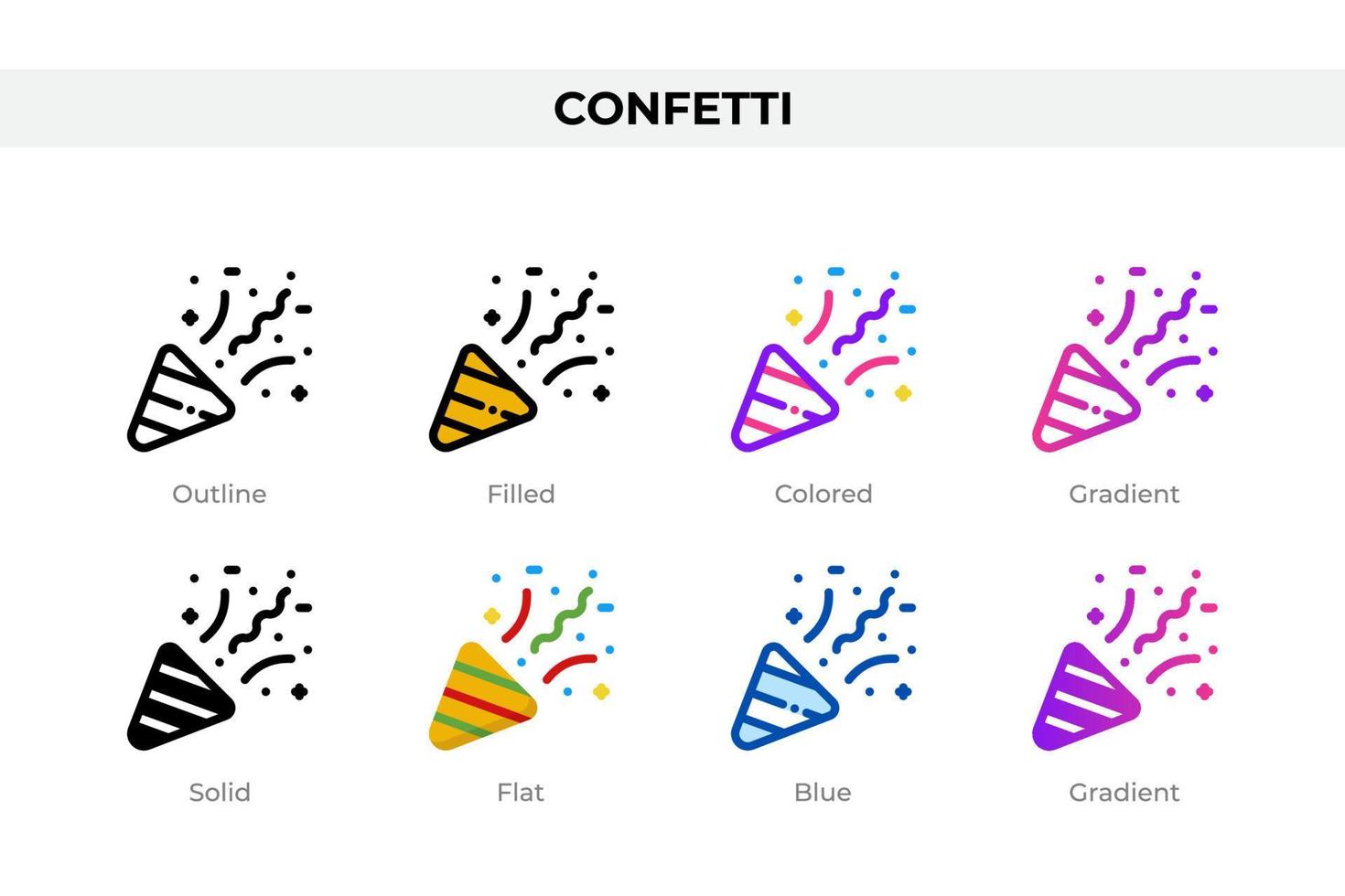 Confetti icons in different style. Confetti icons set. Holiday symbol. Different style icons set. Vector illustration