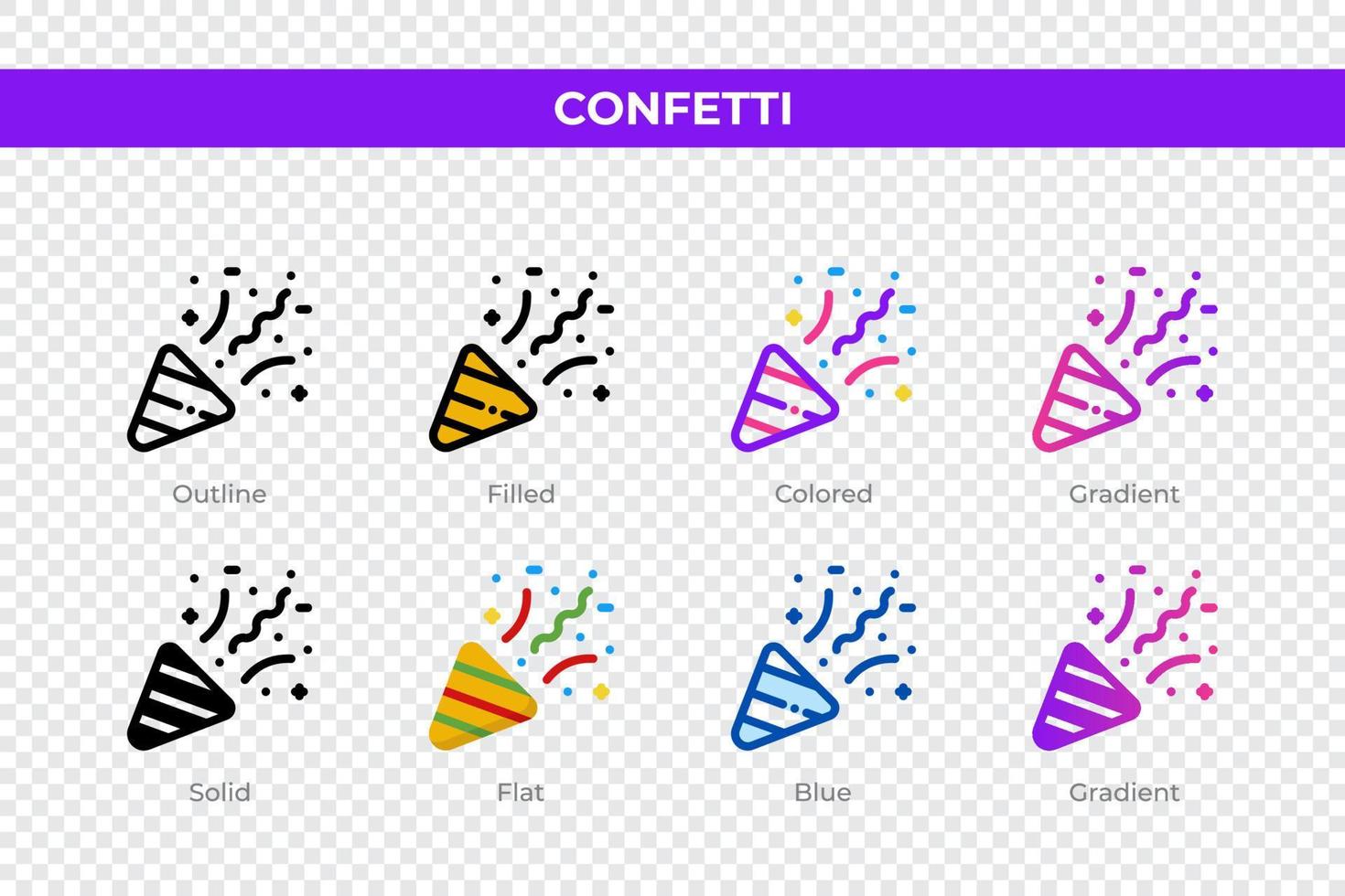 Confetti icons in different style. Confetti icons set. Holiday symbol. Different style icons set. Vector illustration