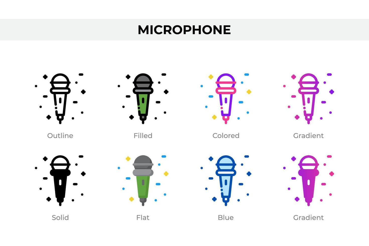 Microphone icons in different style. Microphone icons set. Holiday symbol. Different style icons set. Vector illustration