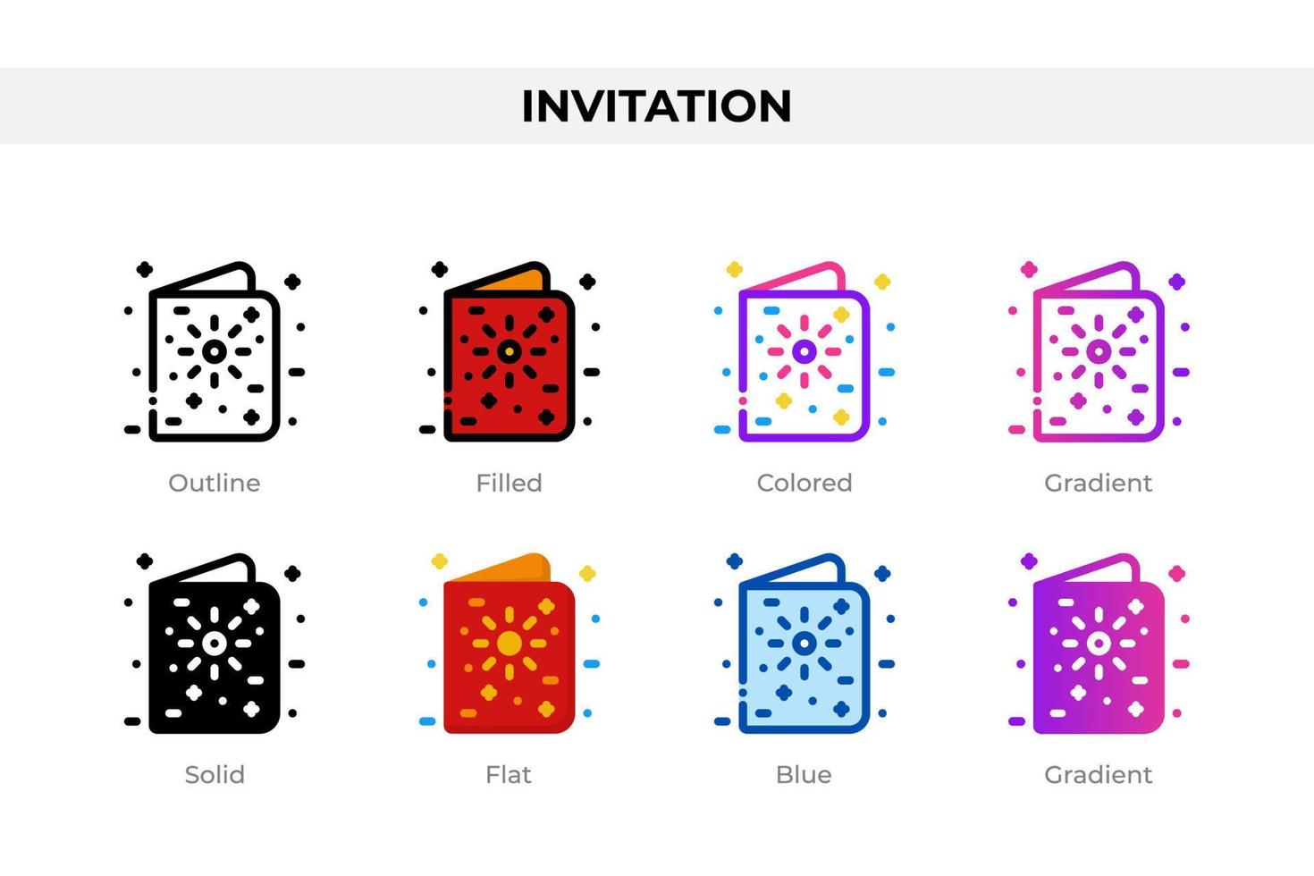 Invitation icons in different style. Invitation icons set. Holiday symbol. Different style icons set. Vector illustration