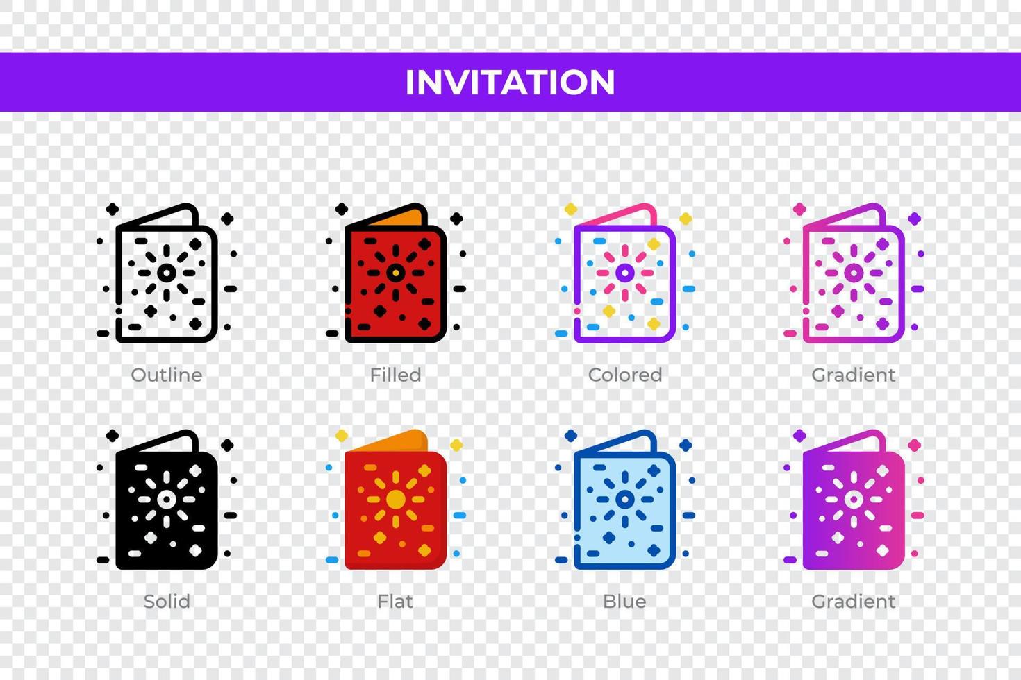 Invitation icons in different style. Invitation icons set. Holiday symbol. Different style icons set. Vector illustration
