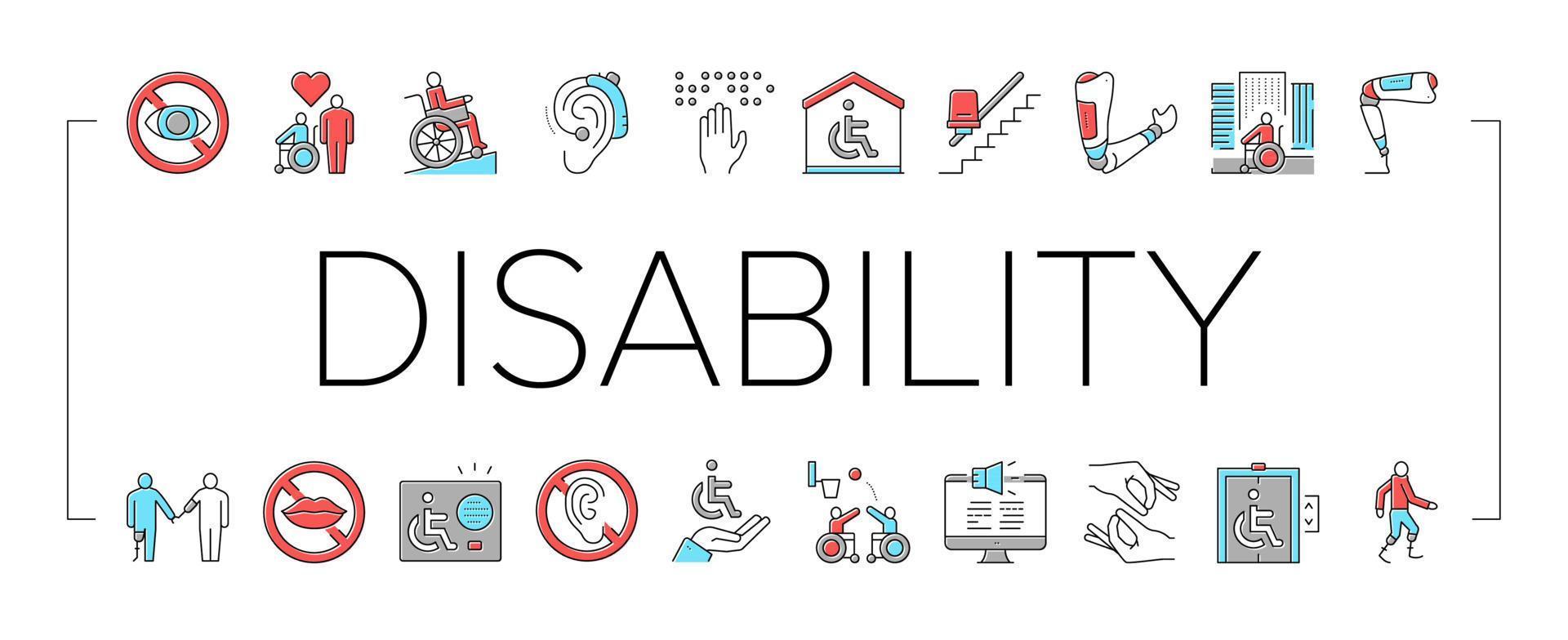 Disability Technology Collection Icons Set Vector