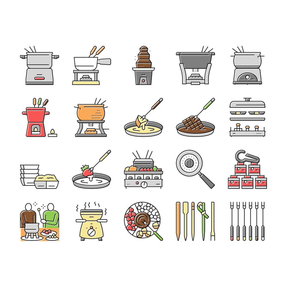 fondue cocina deliciosa comida iconos conjunto vector