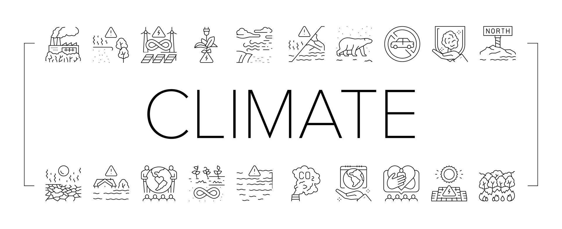 Climate Change And Eco Problem Icons Set Vector