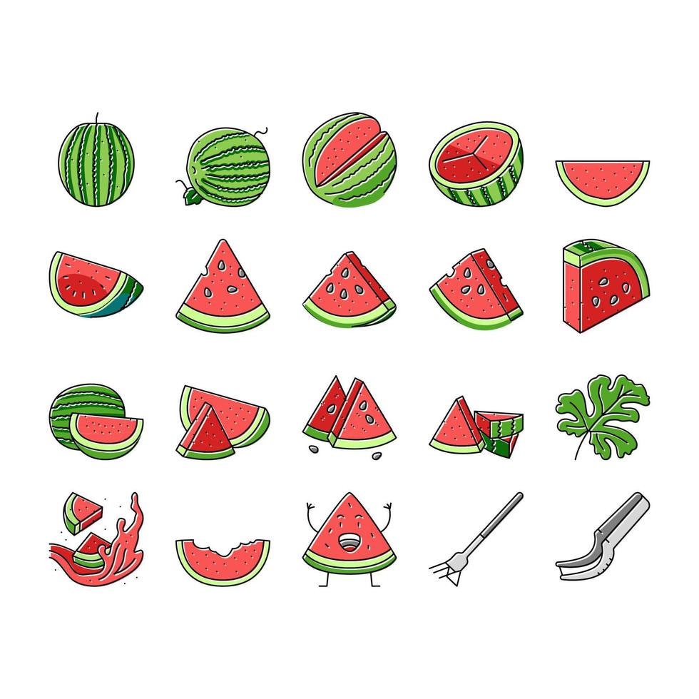 watermelon summer fruit slice icons set vector