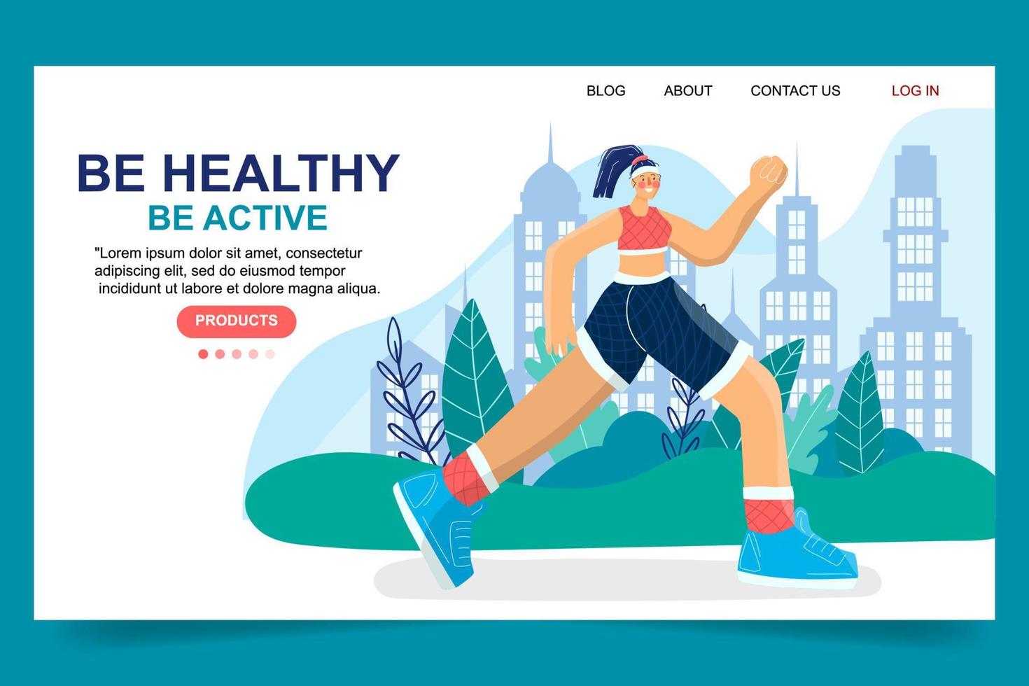 Girl jogging, running. Active, healthy lifestyle. Proper nutrition and sports. Hand drawn modern illustration for your postcards, banners. vector