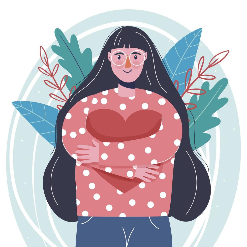 A loving young girl. Broken heart. Valentine's Day. Modern style. Hand drawing. Flat design. For use on postcards, valentines, website. vector