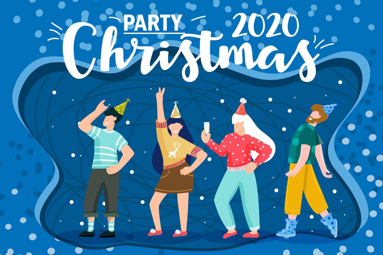 Cartoon christmas. Celebrate party 2021. Cartoon vector illustration. Corporate party. Christmas party. Flat abstract design. Happy new year 2021 Holiday winter design.
