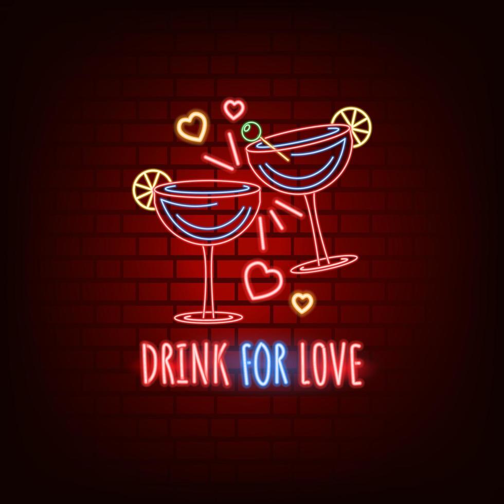 Neon sign. Valentine's Day. A holiday for all lovers. Glowing text. Design element on a dark background for your postcard or banner. vector