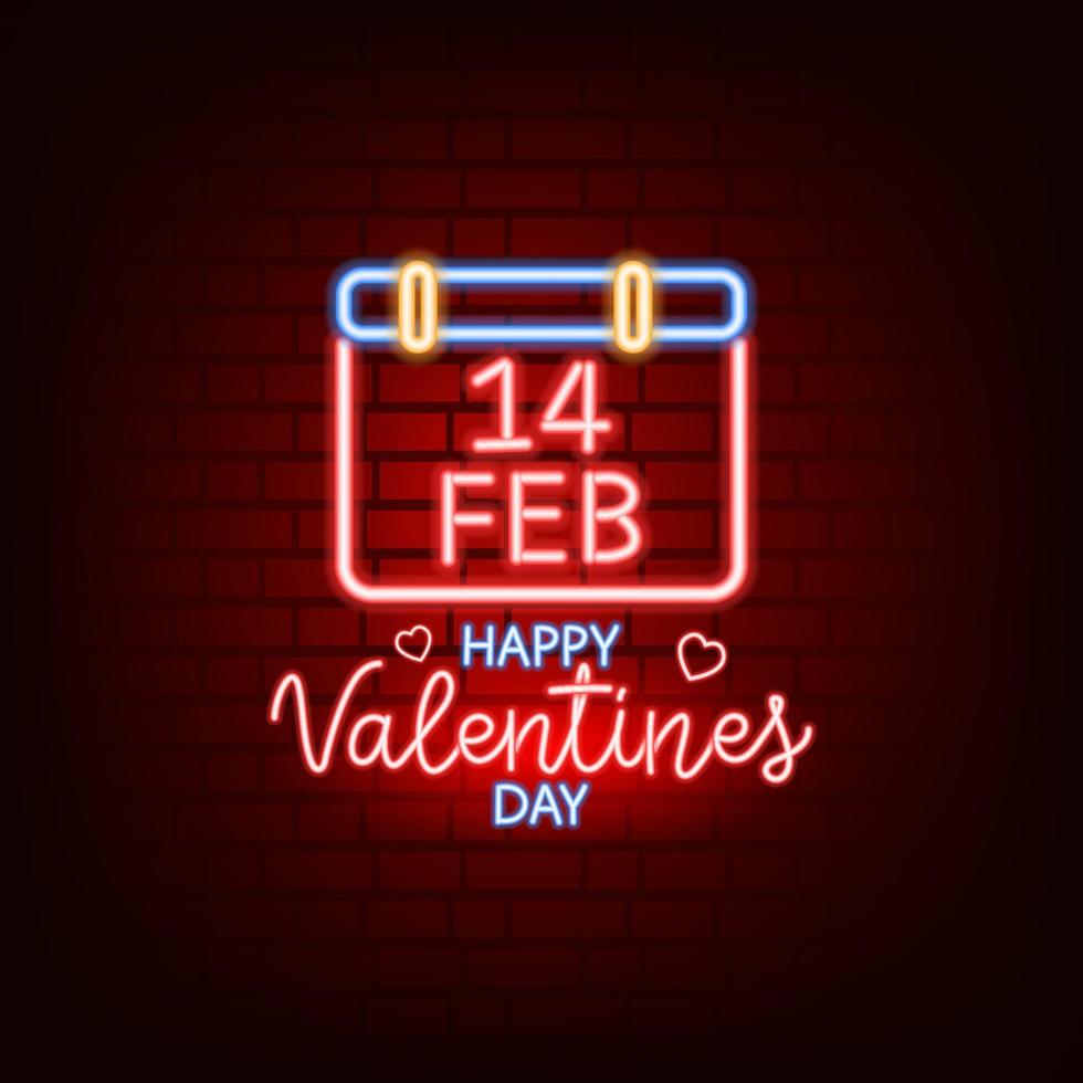 Neon sign. Valentine's Day. A holiday for all lovers. Glowing text. Design element on a dark background for your postcard or banner. vector