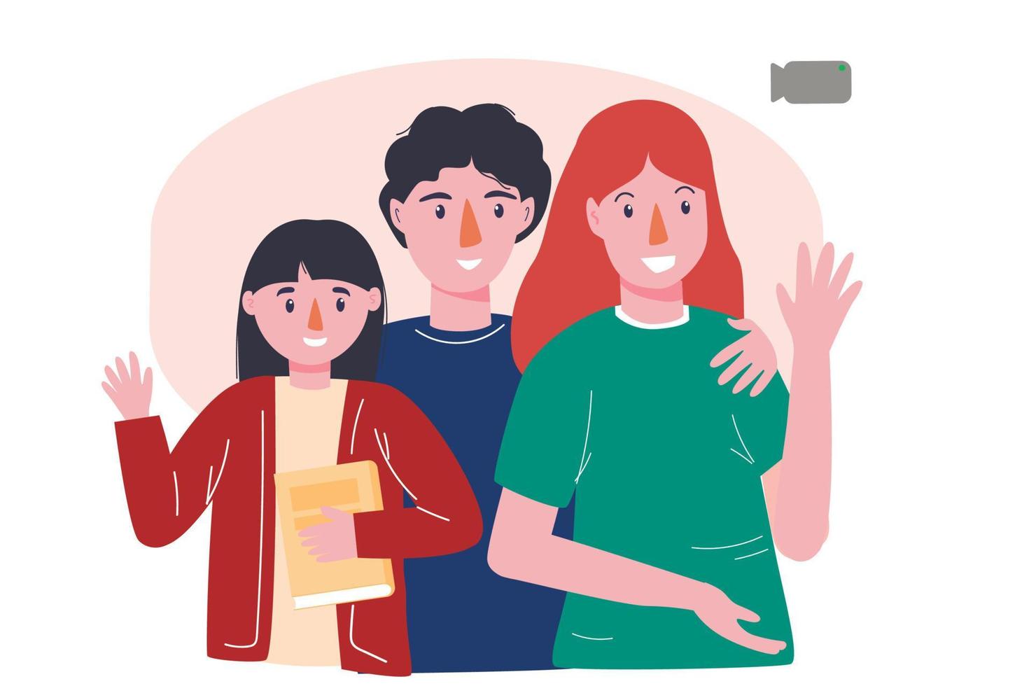 A young family is talking by video link. Online communication. Video call. Modern technologies. For your design. vector