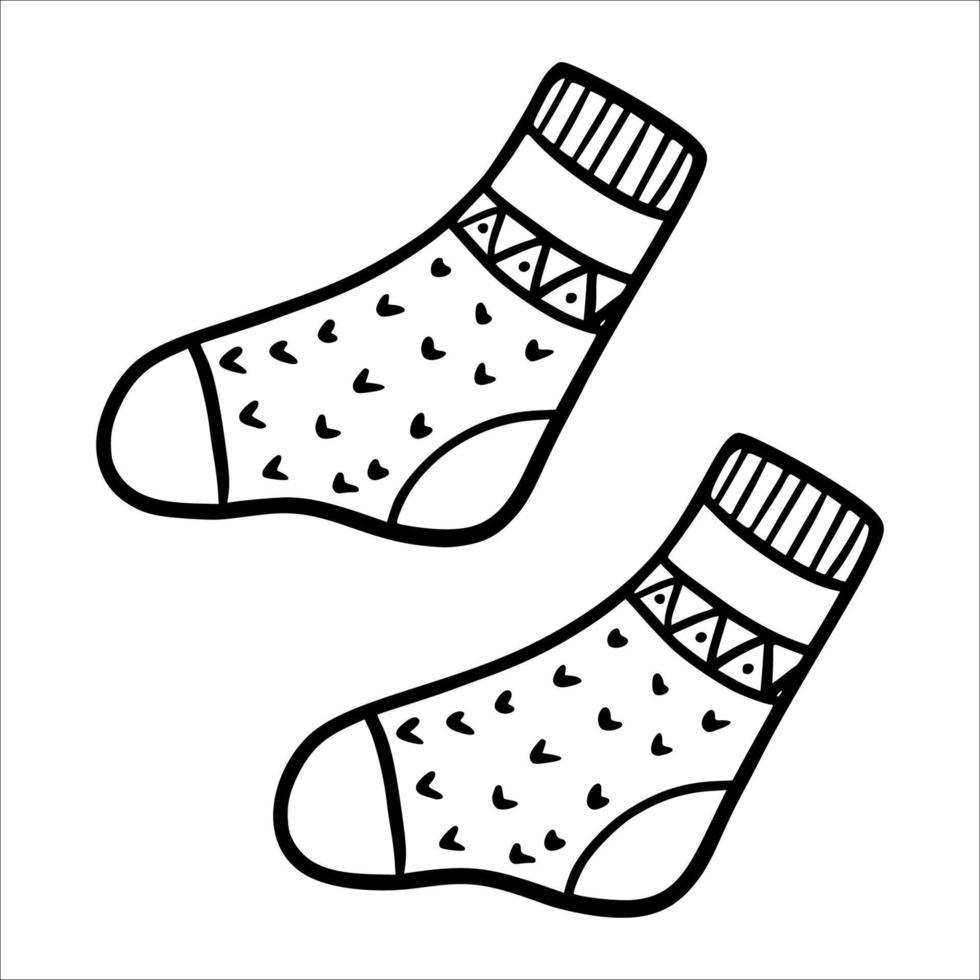 Socks. Warm winter clothes. Vector illustration in sketch style. Knitted Socks