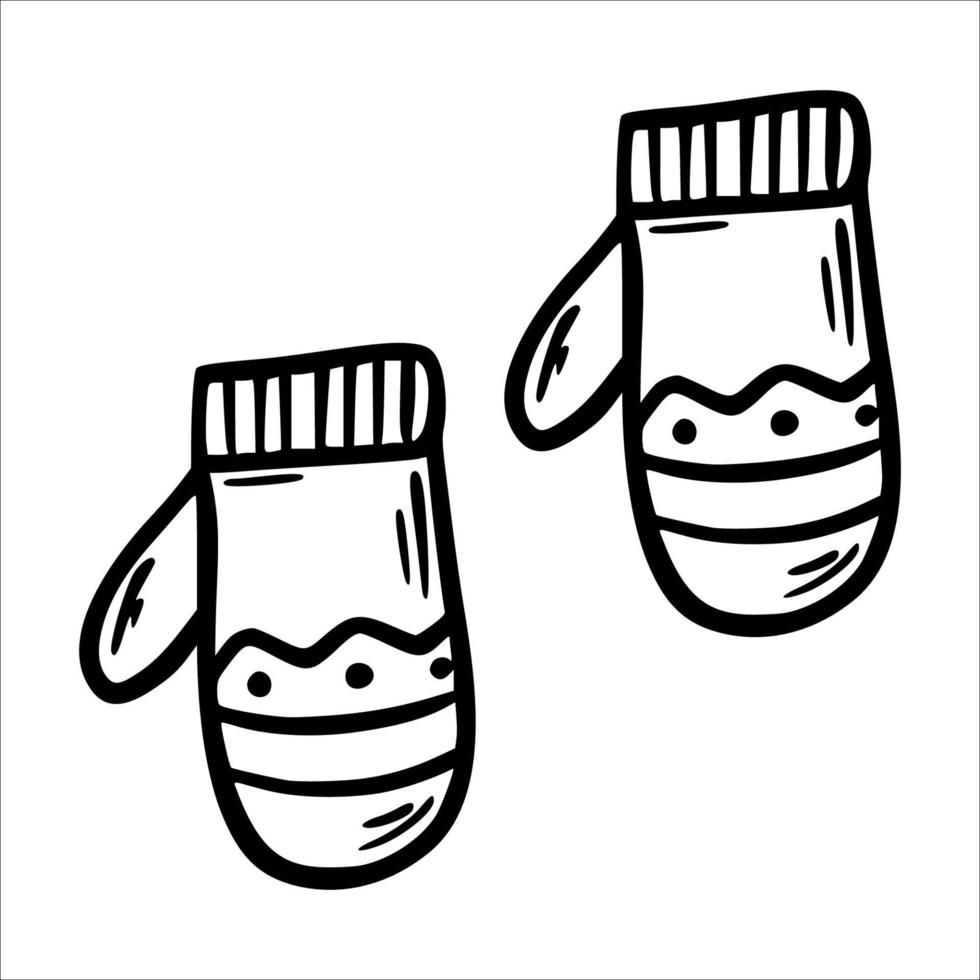 Mittens. Warm winter clothes. Vector illustration in sketch style. Knitted sweaters.
