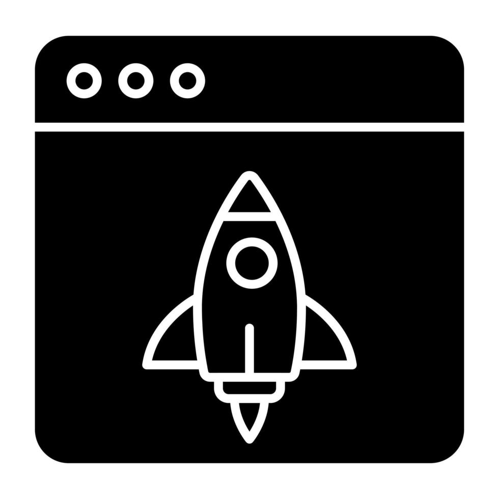 Rocket on web page denoting concept of web launch vector