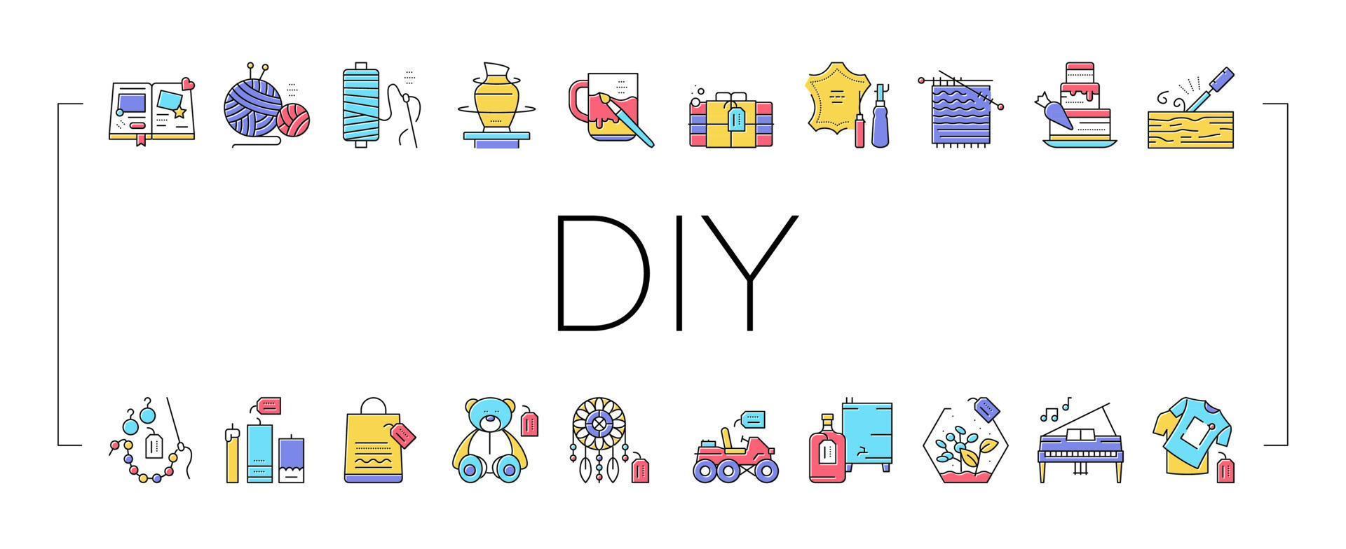 Diy Crafts Handmade Collection Icons Set Vector