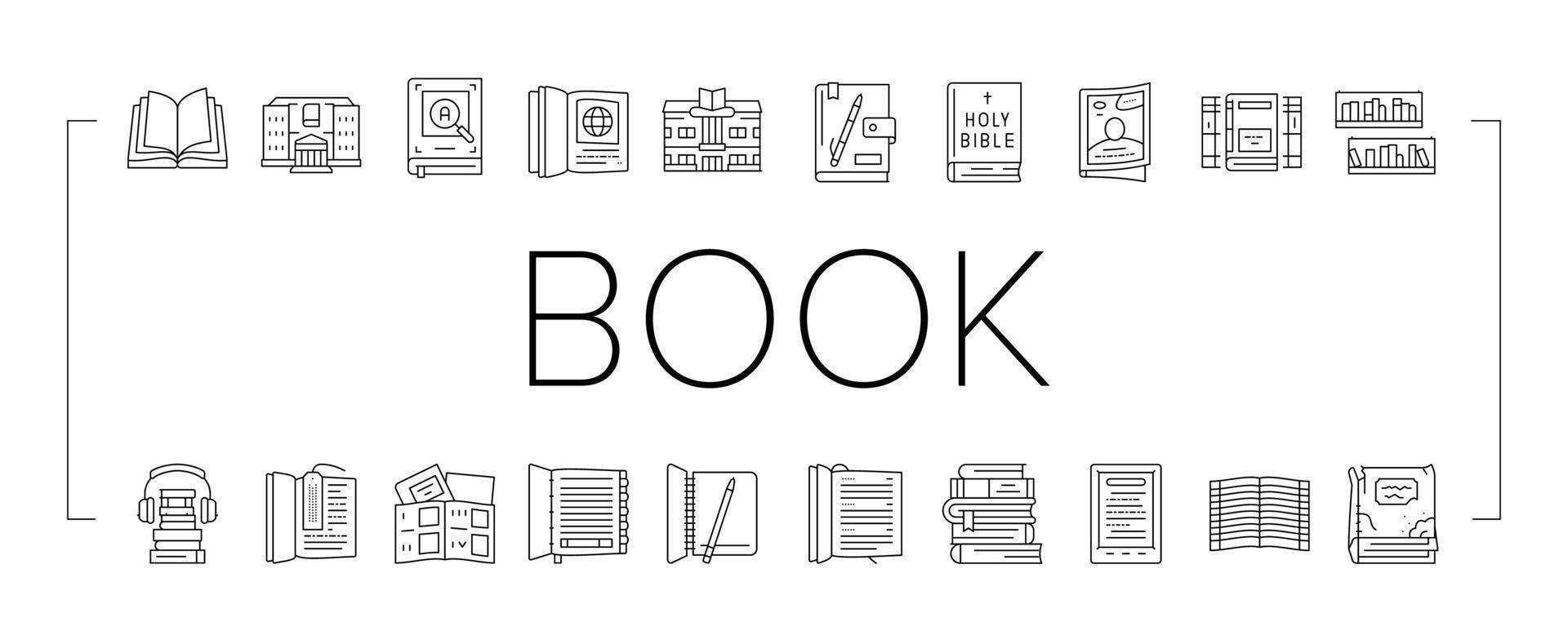 Book Educational Literature Read Icons Set Vector