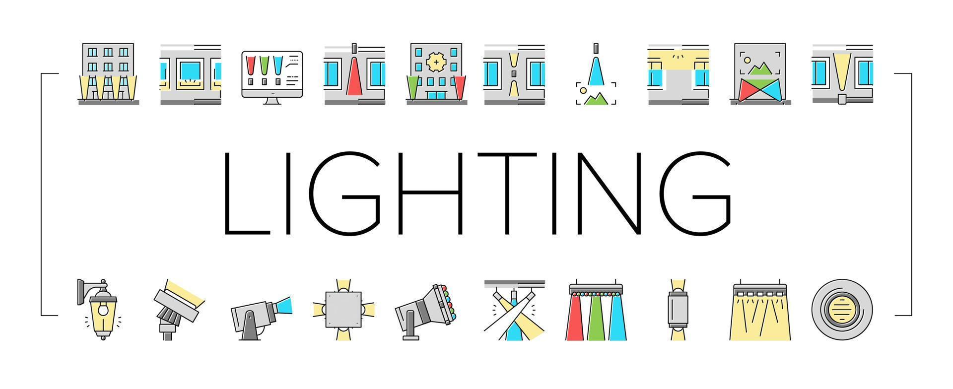 Facade Lighting Tool Collection Icons Set Vector