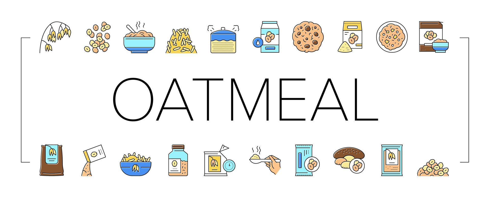 Oatmeal Nutrition Collection Icons Set Vector