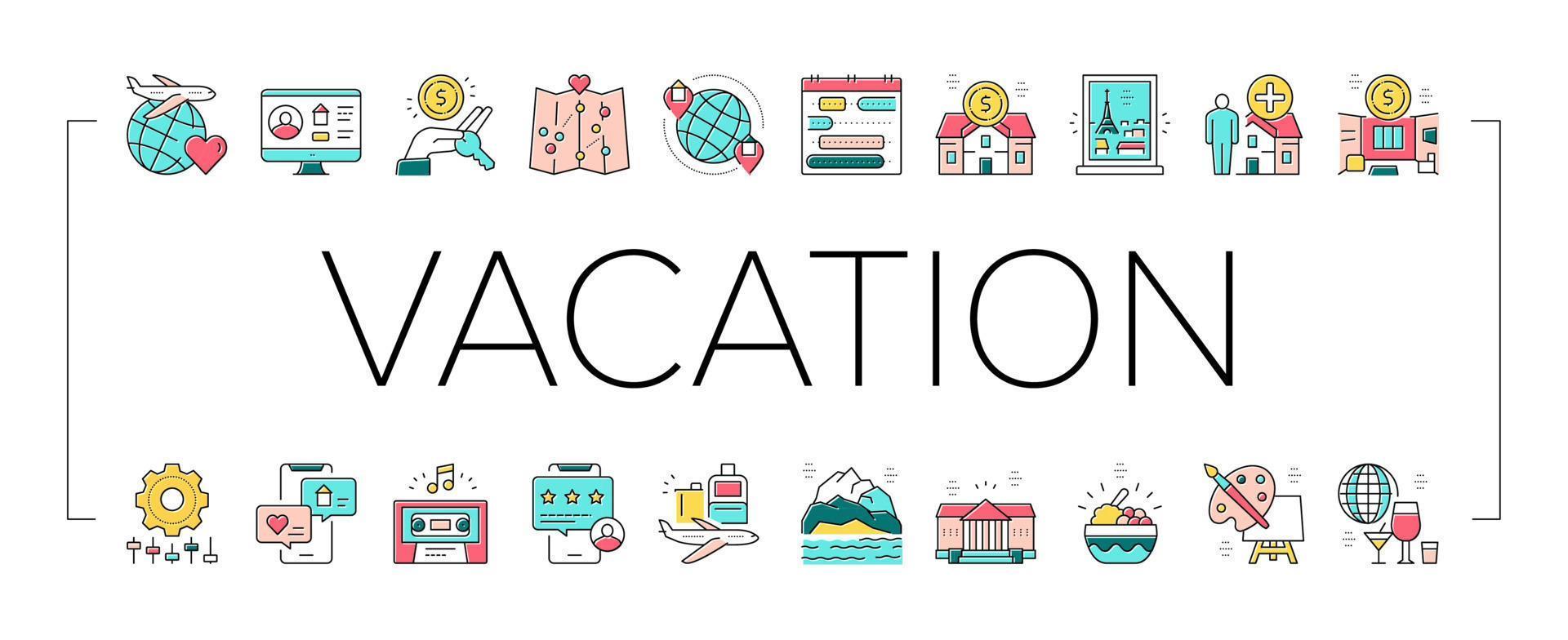 alquileres de vacaciones lugar colección iconos conjunto vector