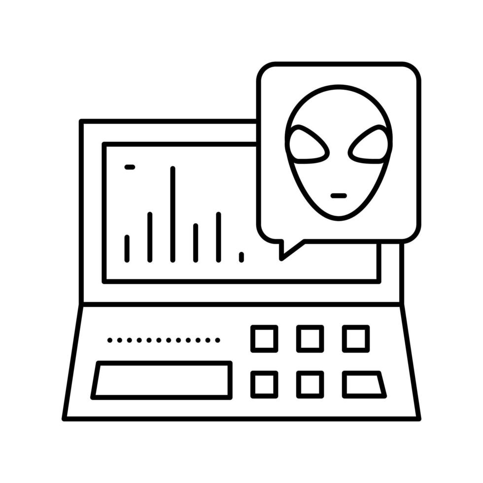 alien space laptop line icon vector illustration