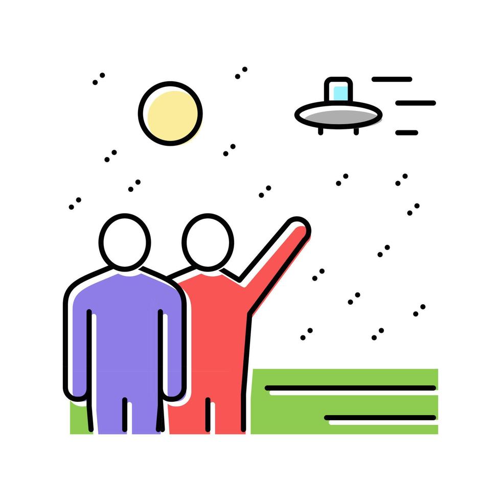 platillo volador en la ilustración de vector de icono de color de cielo