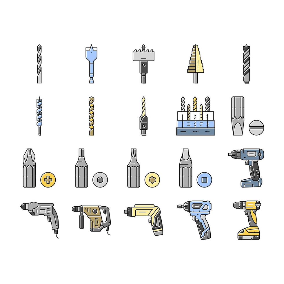 drill equipment construction icons set vector