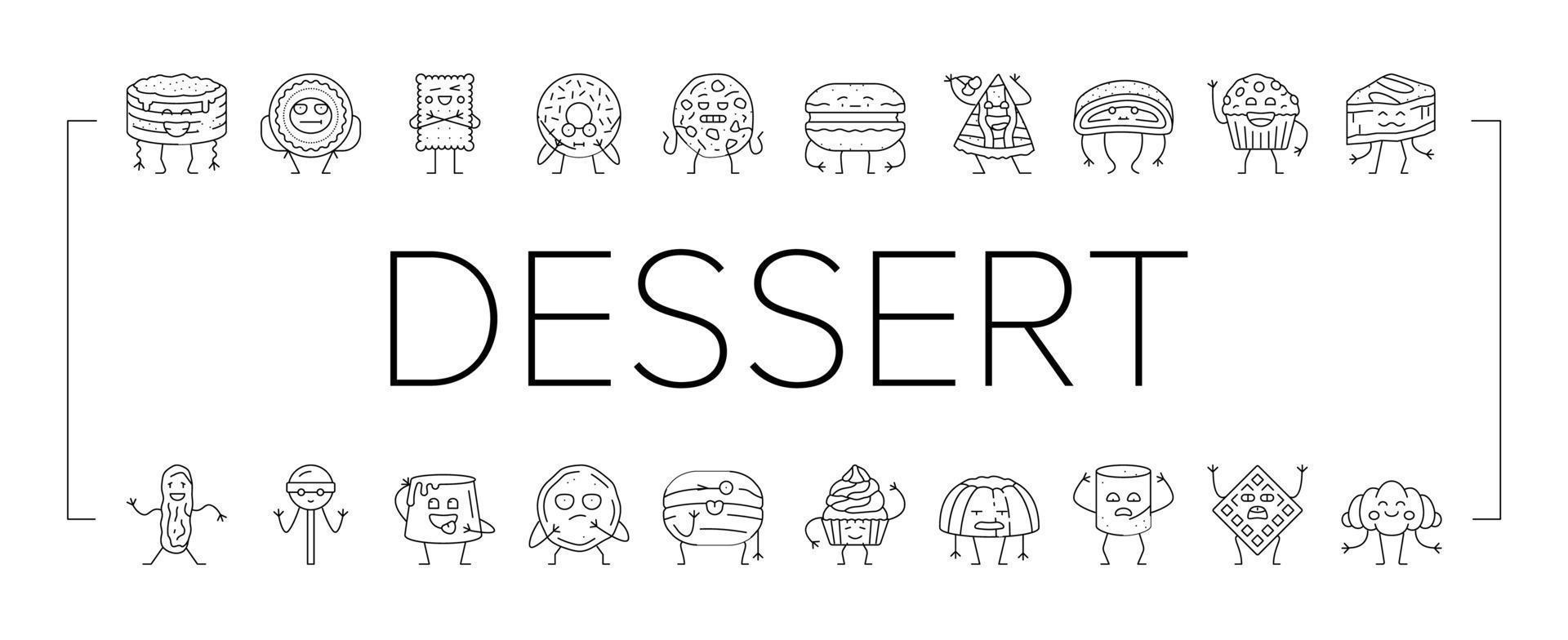 dessert character food cake icons set vector