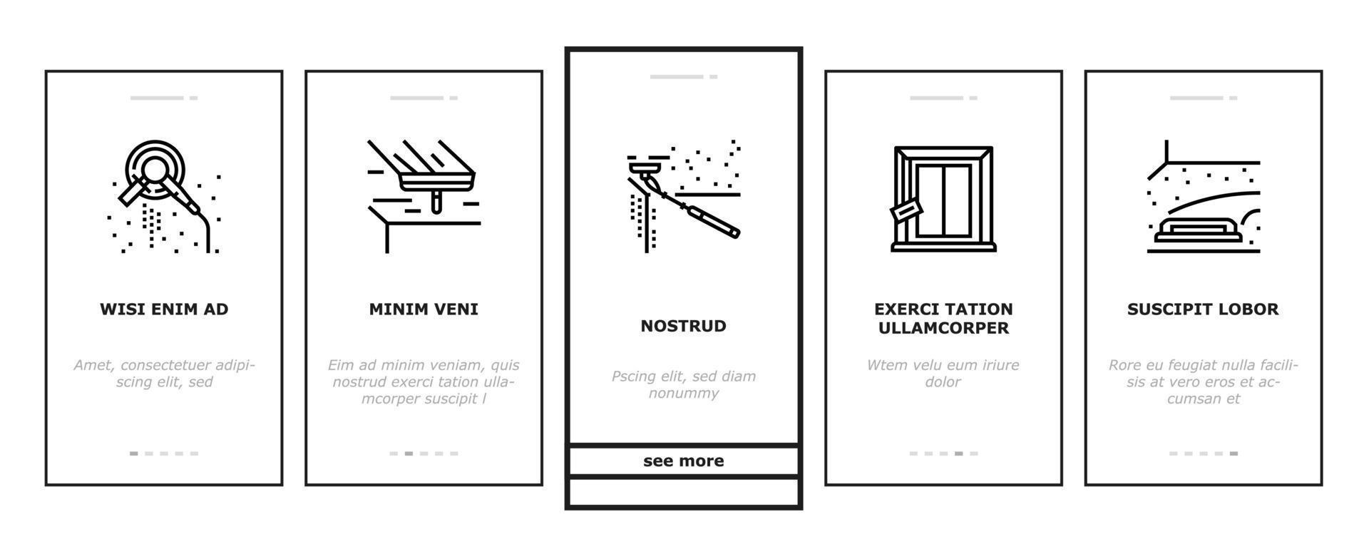 construction crane house work onboarding icons set vector
