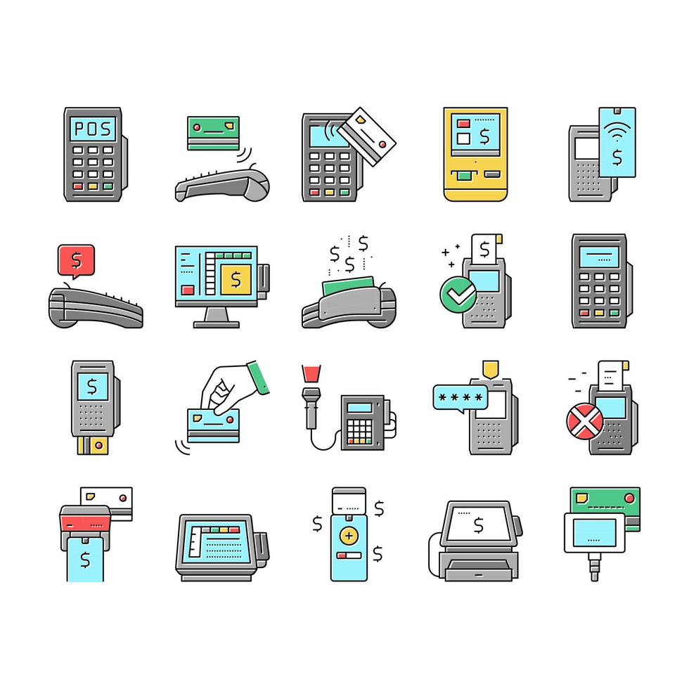 Pos Terminal Device Collection Icons Set Vector