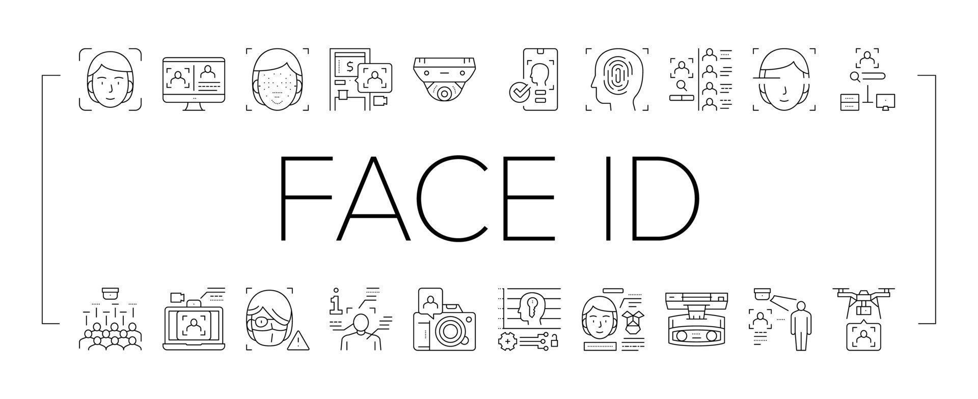 Face Id Technology Collection Icons Set Vector