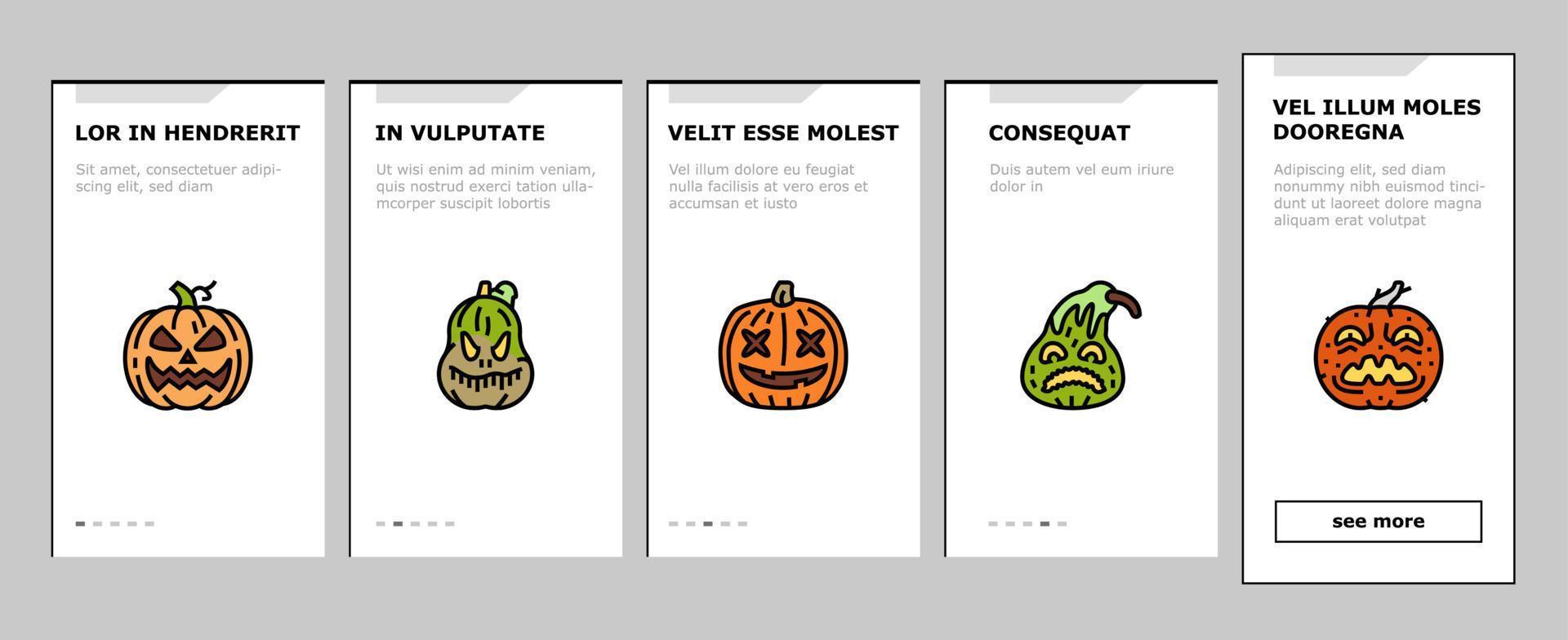 pumpkin halloween autumn orange onboarding icons set vector