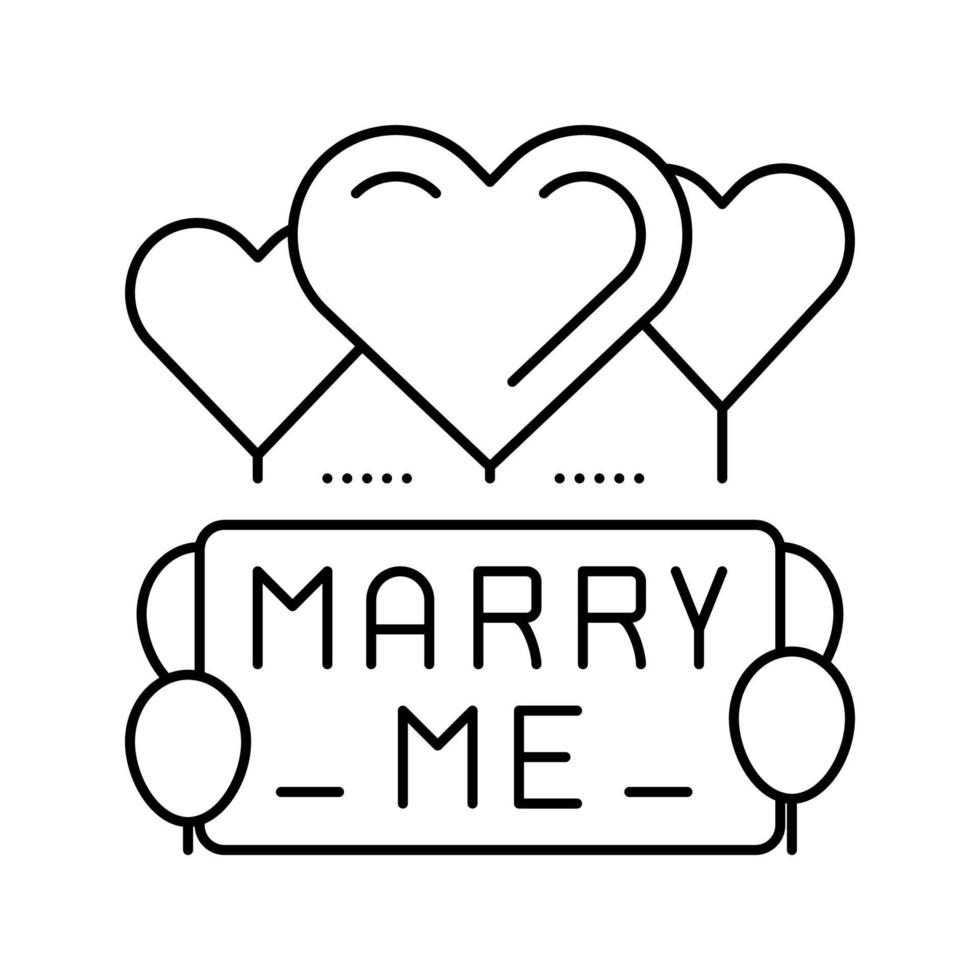 propuesta casarse conmigo globos línea icono vector ilustración