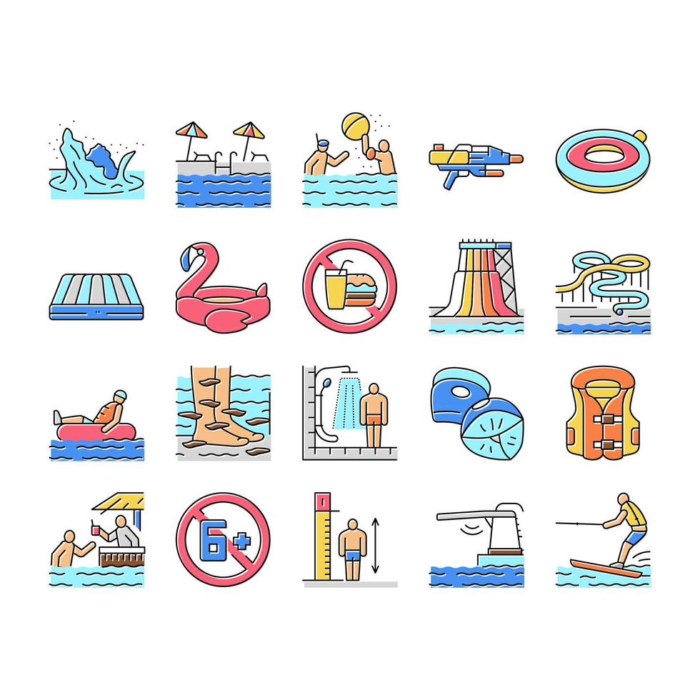 Water Park Attraction And Pool Icons Set Vector