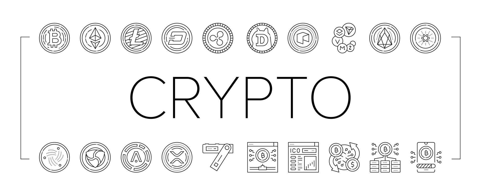 Cryptocurrency Digital Money Icons Set Vector