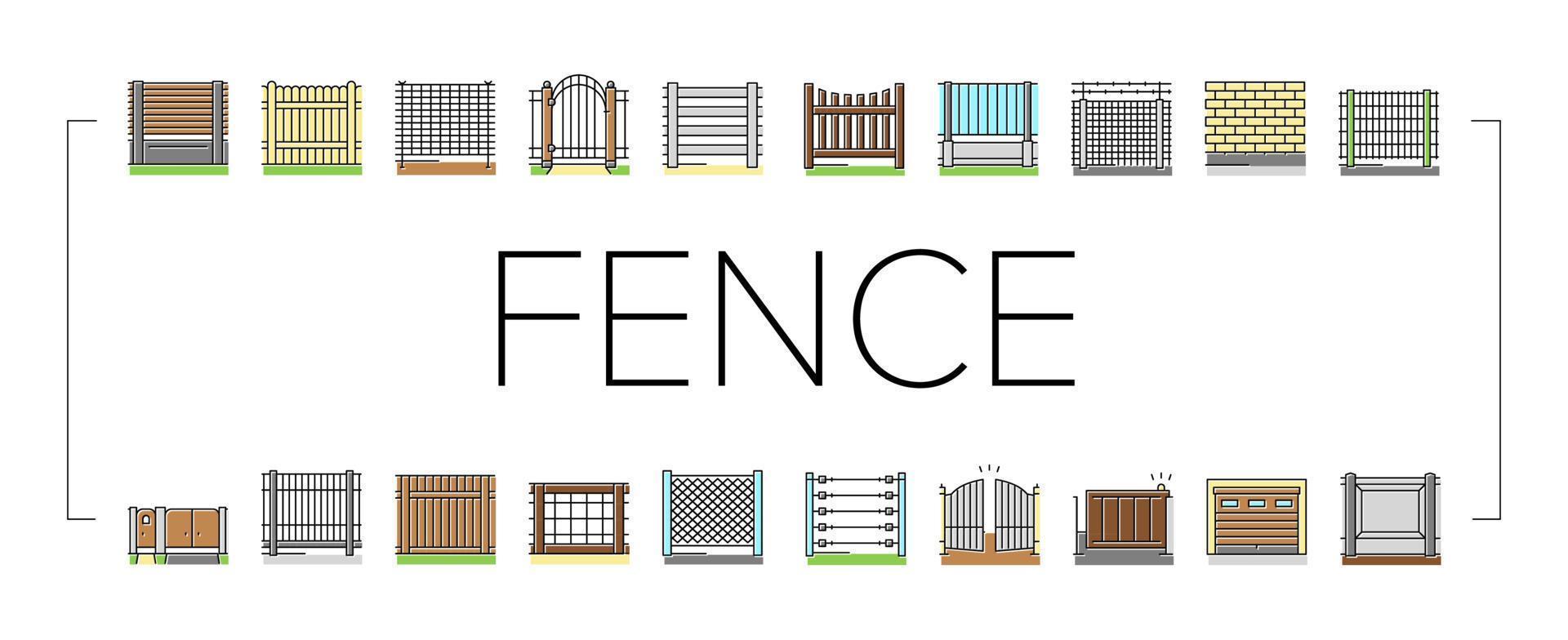 Fence And Gate Exterior Security Icons Set Vector