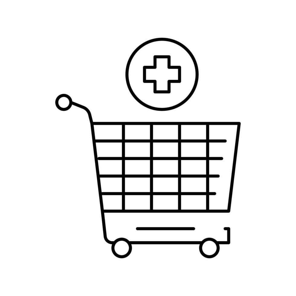 carrito de supermercado agregando productos línea icono vector ilustración