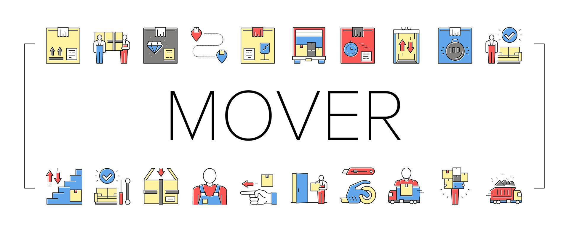 Mover Express Service Collection Icons Set Vector