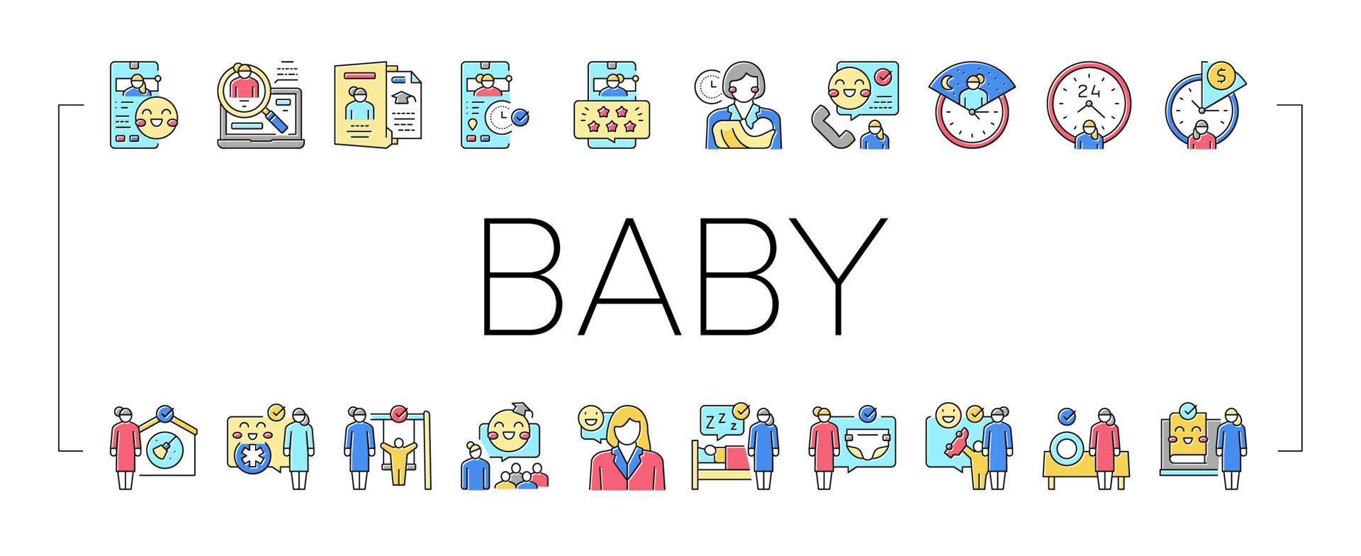 Baby Sitting Work Occupation Icons Set Vector