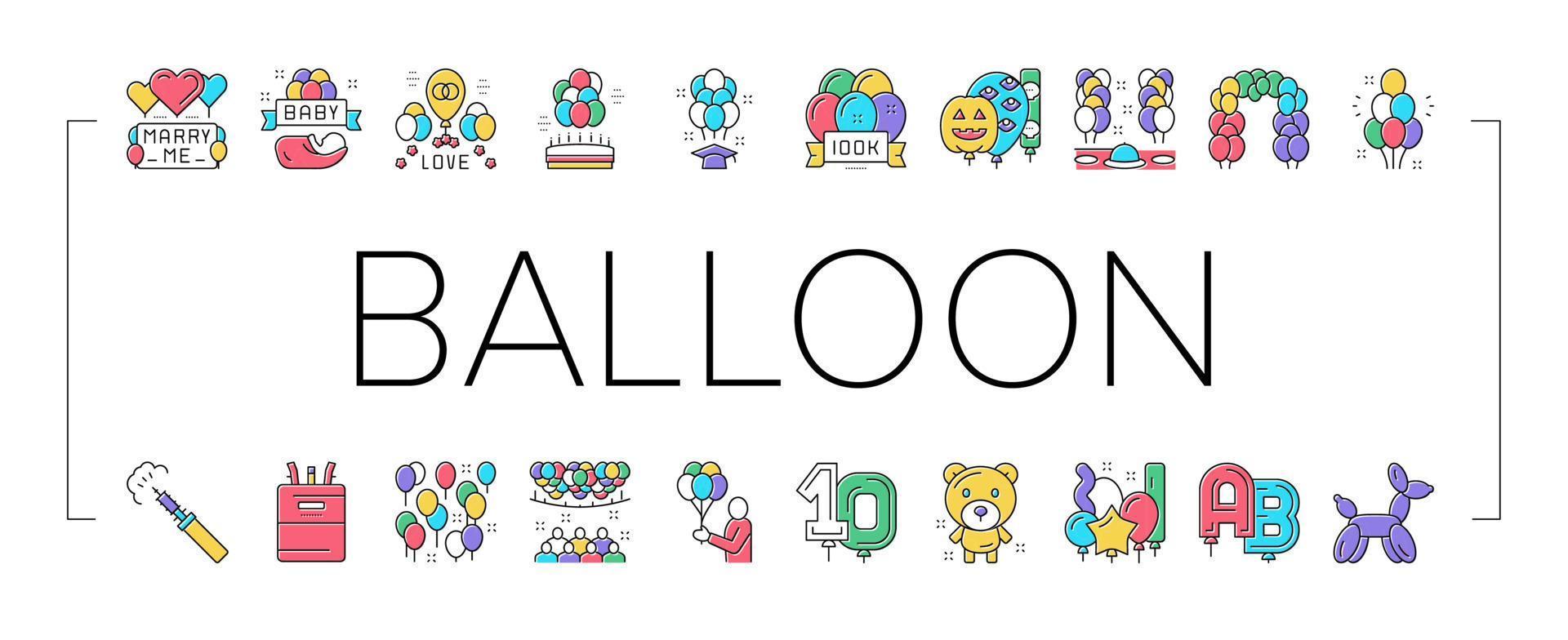 Balloon Decoration Collection Icons Set Vector