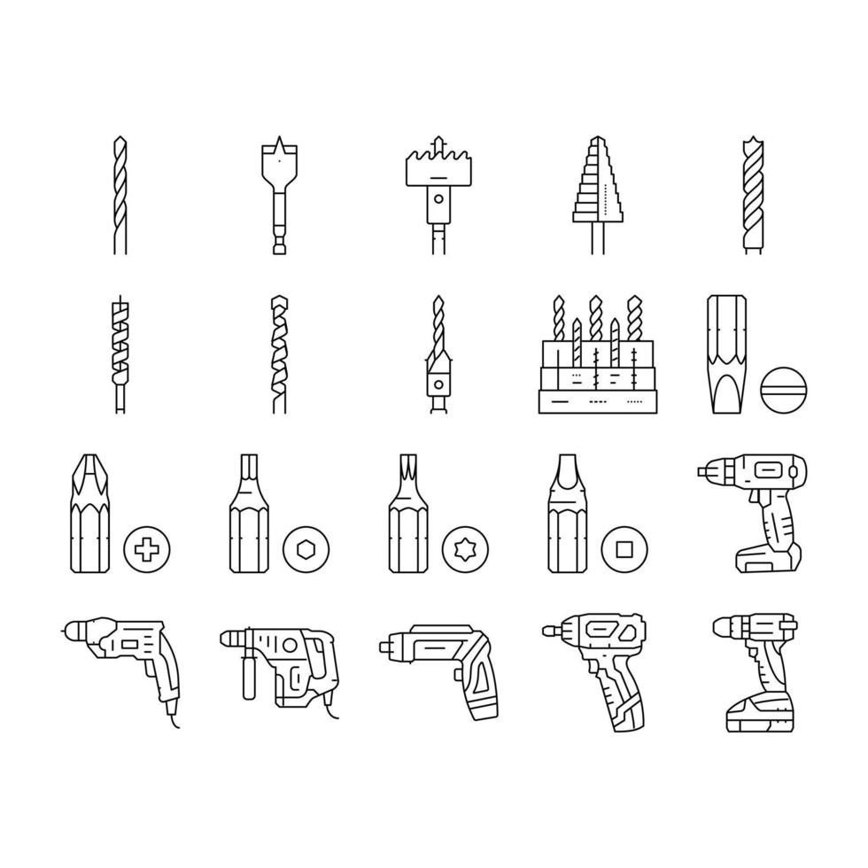 drill equipment construction icons set vector
