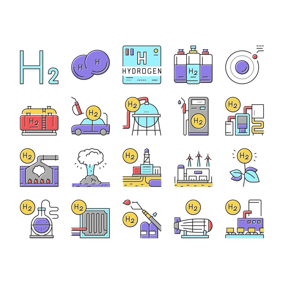 conjunto de iconos de colección de la industria de hidrógeno vector